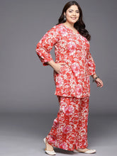 Red & White Printed Plus Size Pure Cotton Tunic with Palazzos-AP-AHTUPZ-COMBO-716